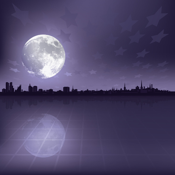abstract background with silhouette of Tallinn and moon - Vector, Image