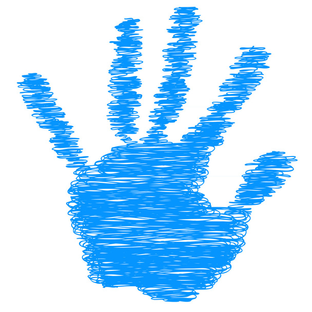 図面の手の形を印刷塗装概念青またはホワイト ペーパーの背景に分離された落書き - 写真・画像