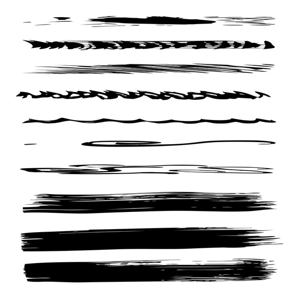 Grote collectie of een reeks van artistieke zwarte verf hand gemaakt creatieve penseelstreken geïsoleerd op witte achtergrond - Foto, afbeelding