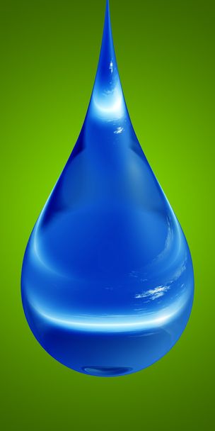 Concepto o conceptual limpio agua de lluvia azul fría caída de líquido, fondo de gradiente verde
 - Foto, imagen