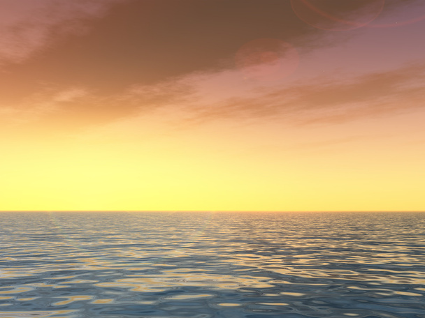 Uma bela paisagem marinha com água e ondas e um céu com nuvens ao pôr do sol - Foto, Imagem