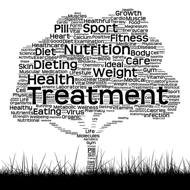 Concept or conceptual black health text word cloud as tree and grass isolated on white background - Photo, Image