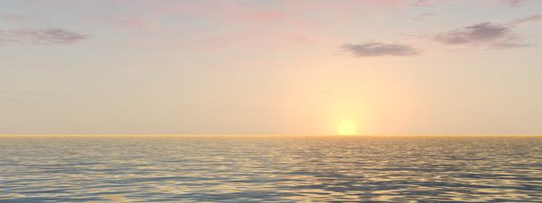 Μια όμορφη Θαλασσογραφία με νερό και τα κύματα και έναν ουρανό με σύννεφα στο ηλιοβασίλεμα πανό - Φωτογραφία, εικόνα