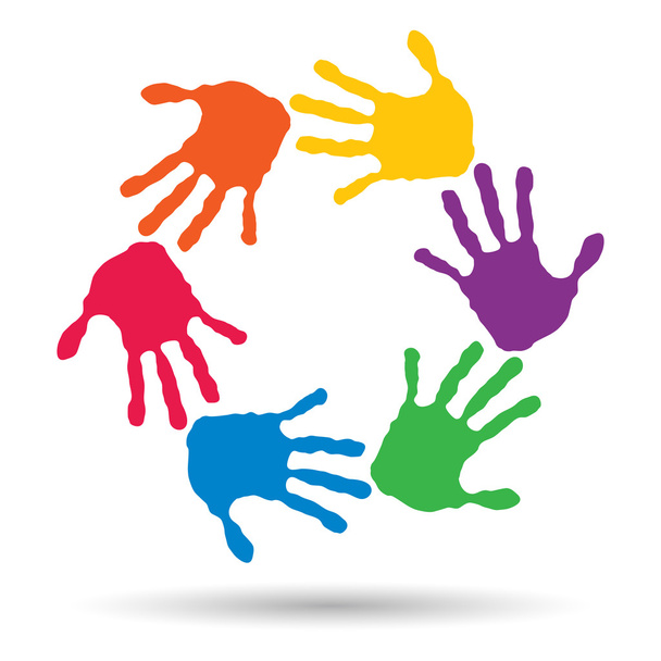 Έννοια ή εννοιολογική κύκλο ή σπιράλ σύνολο από πολύχρωμα ζωγραφισμένα ανθρώπινα χέρια που απομονώνονται σε λευκό φόντο - Φωτογραφία, εικόνα