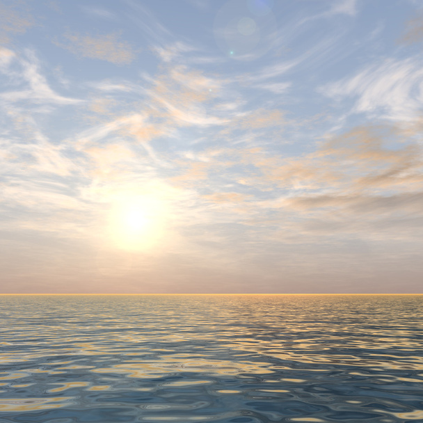 Μια όμορφη θαλασσογραφία με νερό και κύματα και έναν ουρανό με σύννεφα στο ηλιοβασίλεμα - Φωτογραφία, εικόνα