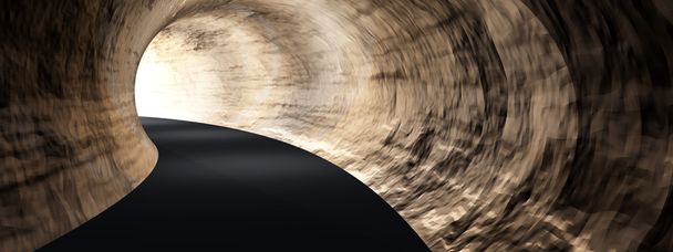 Concept of conceptuele donkere abstracte wegtunnel met fel licht op de einde achtergrond banner - Foto, afbeelding