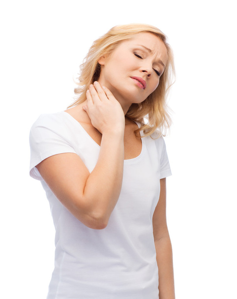 unhappy woman suffering from neck pain - Fotografie, Obrázek
