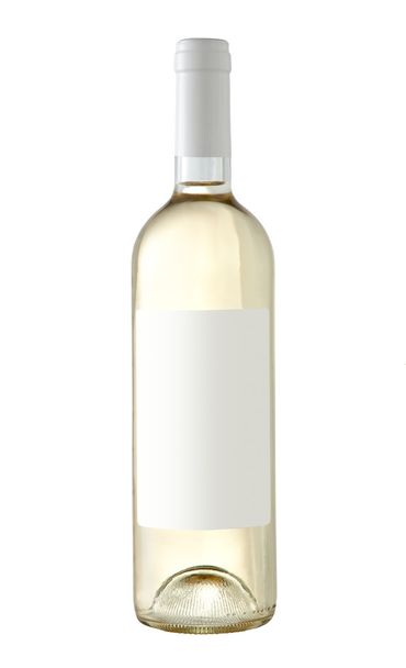 Біла пляшка вина ізольована з порожньою етикеткою
.  - Фото, зображення