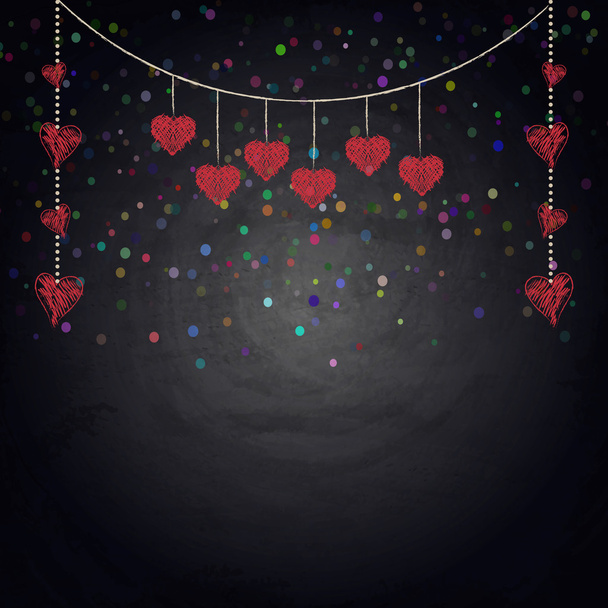 Drawing bunting hearts on blackboard - Vector, Image