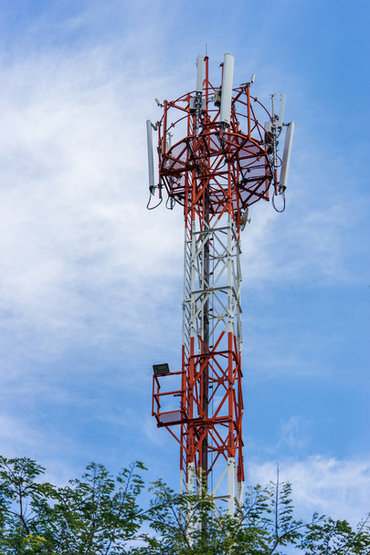 antenna repeater tower on blue sky - Photo, Image