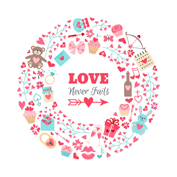 Floral wreath for your Valentine's Day or Wedding design.  - Διάνυσμα, εικόνα