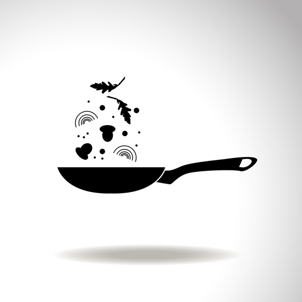 Pan with the falling food. Cooking. Menu. Vector icon. - Vector, Image