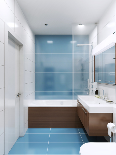 Blauwe en witte badkamer  - Foto, afbeelding