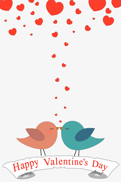 two love birds kissing on greeting ribbon. Valentine's Day. Card. Vector. - Vector, Image