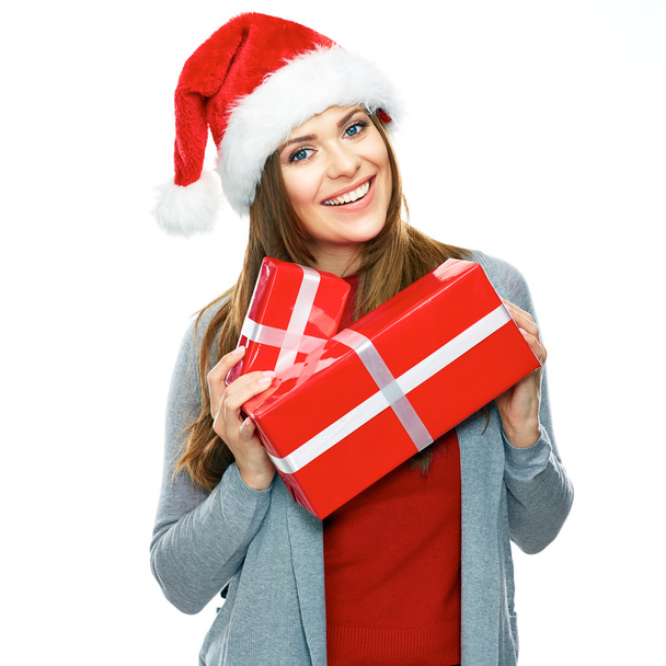 Santa Girl holding red gift boxes - Foto, Bild