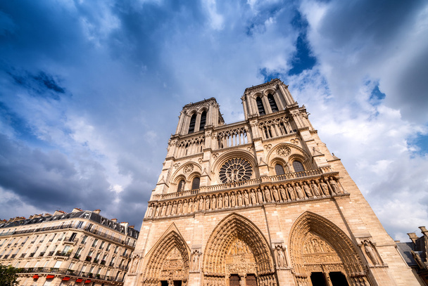 Fasada katedry Notre Dame - gród Paryż - Zdjęcie, obraz
