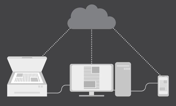 Kopírovat dokument sdílet zařízení a spojení s cloud - Vektor, obrázek