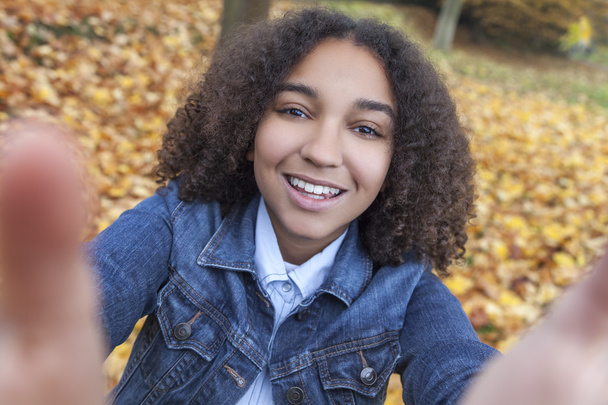 Mixed Race African American Girl Teenager Taking Selfie - Photo, Image