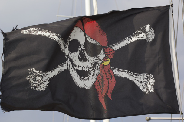Jolly Roger μαύρο πειρατική σημαία - Φωτογραφία, εικόνα