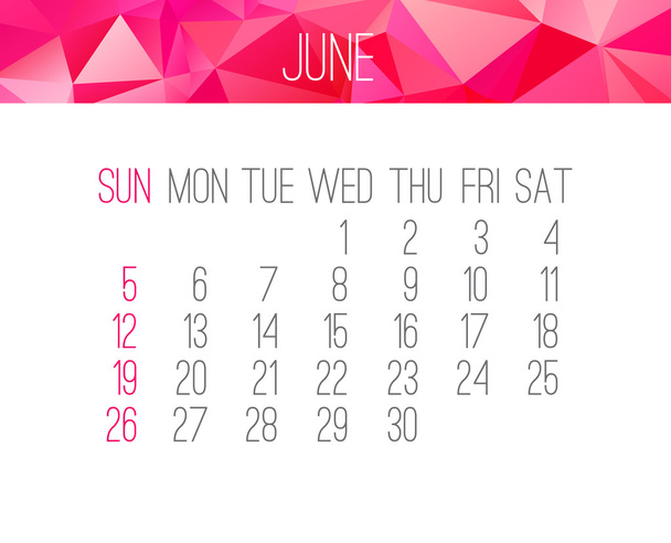 June 2016 monthly calendar - Vetor, Imagem