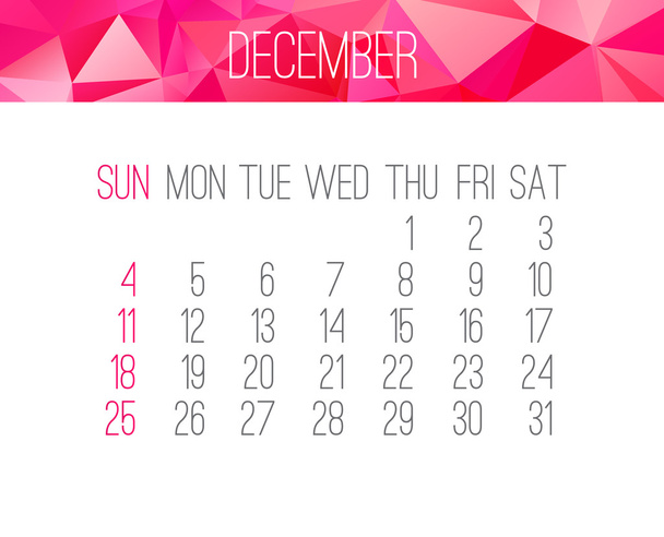 December 2016 monthly calendar - Vector, Image