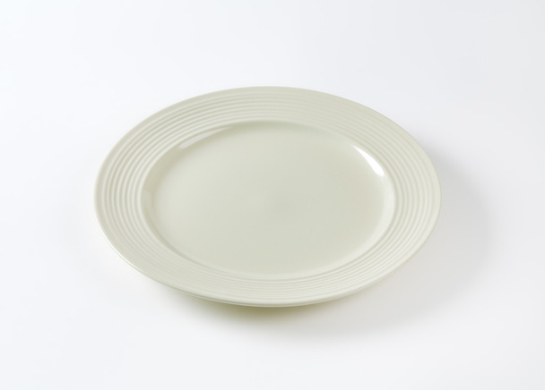 Костная белая обеденная тарелка с широким ободом
 - Фото, изображение
