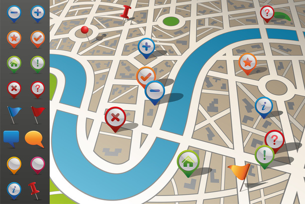 Карта улиц с GPS иконками
. - Вектор,изображение