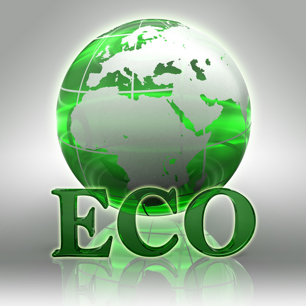 エコグリーンの単語と地球のグローブ - 写真・画像