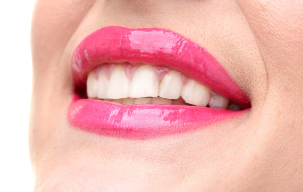Gyönyörű alkotják a glamour rózsaszín fényes ajkak - Fotó, kép