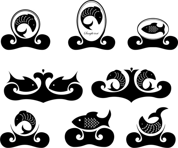 Set of icons on a theme fish. - Vetor, Imagem