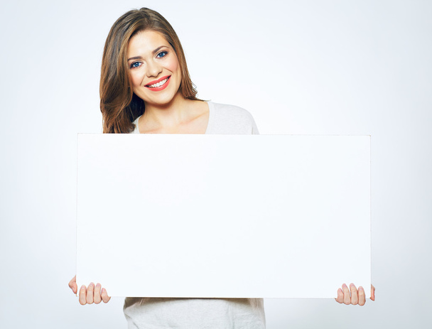 woman holding blank signboard - 写真・画像