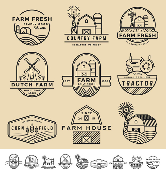 Набір старовинного та сучасного логотипу ферми
 - Вектор, зображення