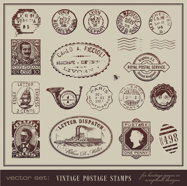 vector set: selos postais do vintage - Vetor, Imagem