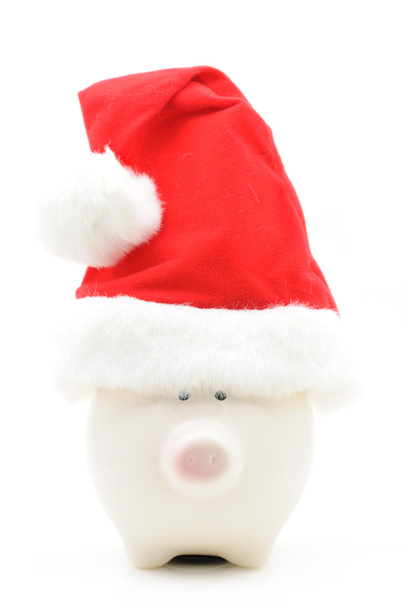 Piggy bank with christmas hat - Foto, Bild