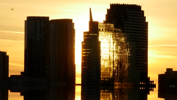 Silhouetten der Skyline spiegeln sich im Wasser - Filmmaterial, Video