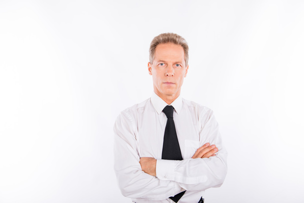 A secure businessman in a white shirt and black tie - Foto, Imagen