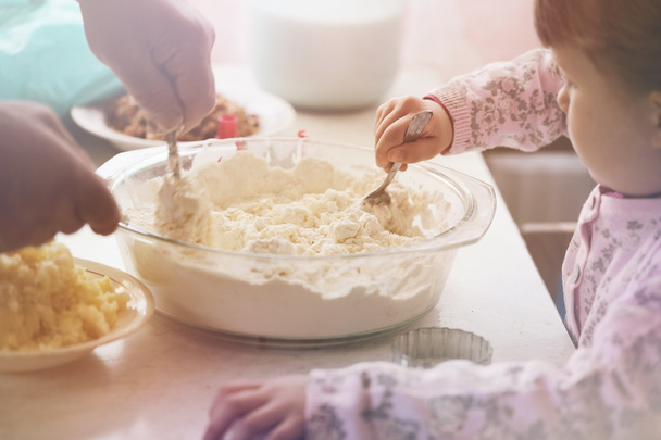 hand knead the dough into dumplings, close up - Фото, изображение