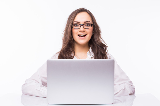 Business Woman  with glasses using laptop computer pc - Foto, Imagem
