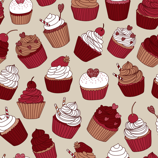 patrón sin costura vector dibujado a mano con cupcakes
 - Vector, imagen