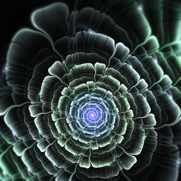 Green and blue fractal flower, digital artwork for creative graphic design - Photo, Image