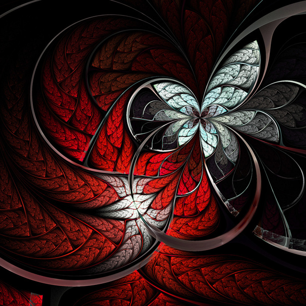 Red and black butterfly or flower, digital artwork for creative graphic design - Photo, Image