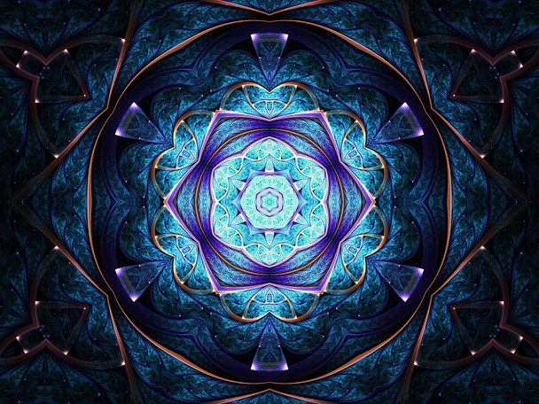 Dark blue fractal mandala, digital artwork for creative graphic design - Photo, Image