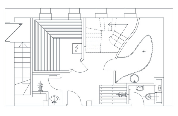 Sauna vista pianta con simboli di mobili standard
 - Vettoriali, immagini