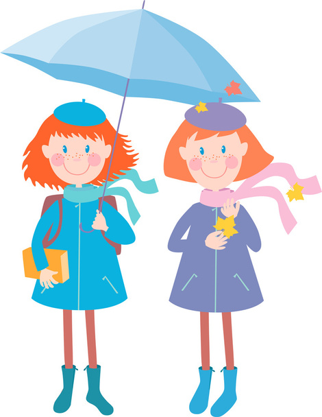 Девушки под зонтиком
 - Вектор,изображение