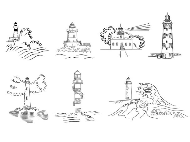 Sketchy hand drawn lighthouses - Vector, imagen