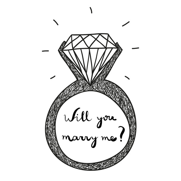 mano disegnato anello di fidanzamento vettore con testo vuoi sposarmi
 - Vettoriali, immagini
