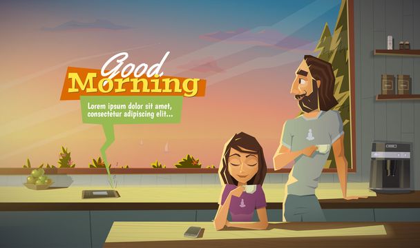 Good morning, drink coffee with family - Vector, Image