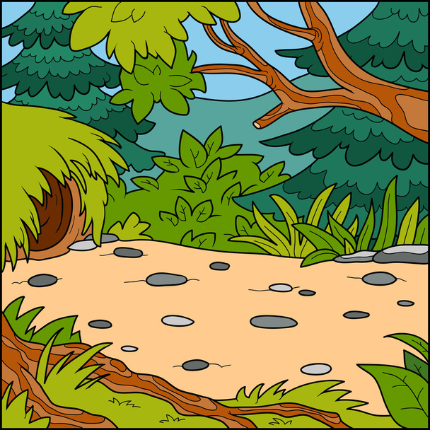 Ilustracja wektorowa, kolor tła (leśnej polanie i dziura) - Wektor, obraz