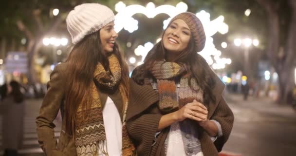 Frauen genießen Winternacht - Filmmaterial, Video