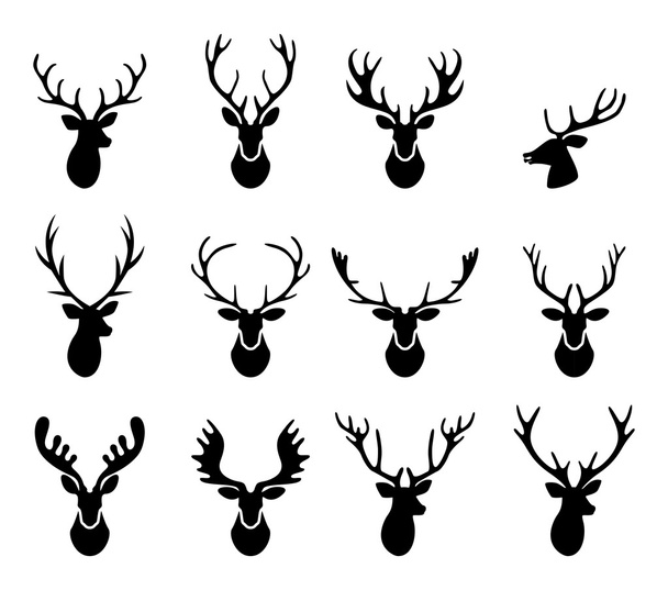 Black silhouettes of different deer horns, vector - Vector, Image